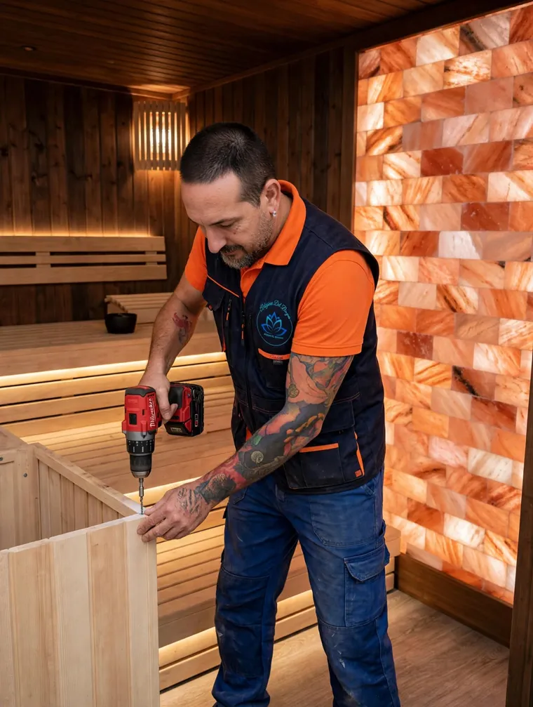 Montaggio delle pareti in legno di una sauna